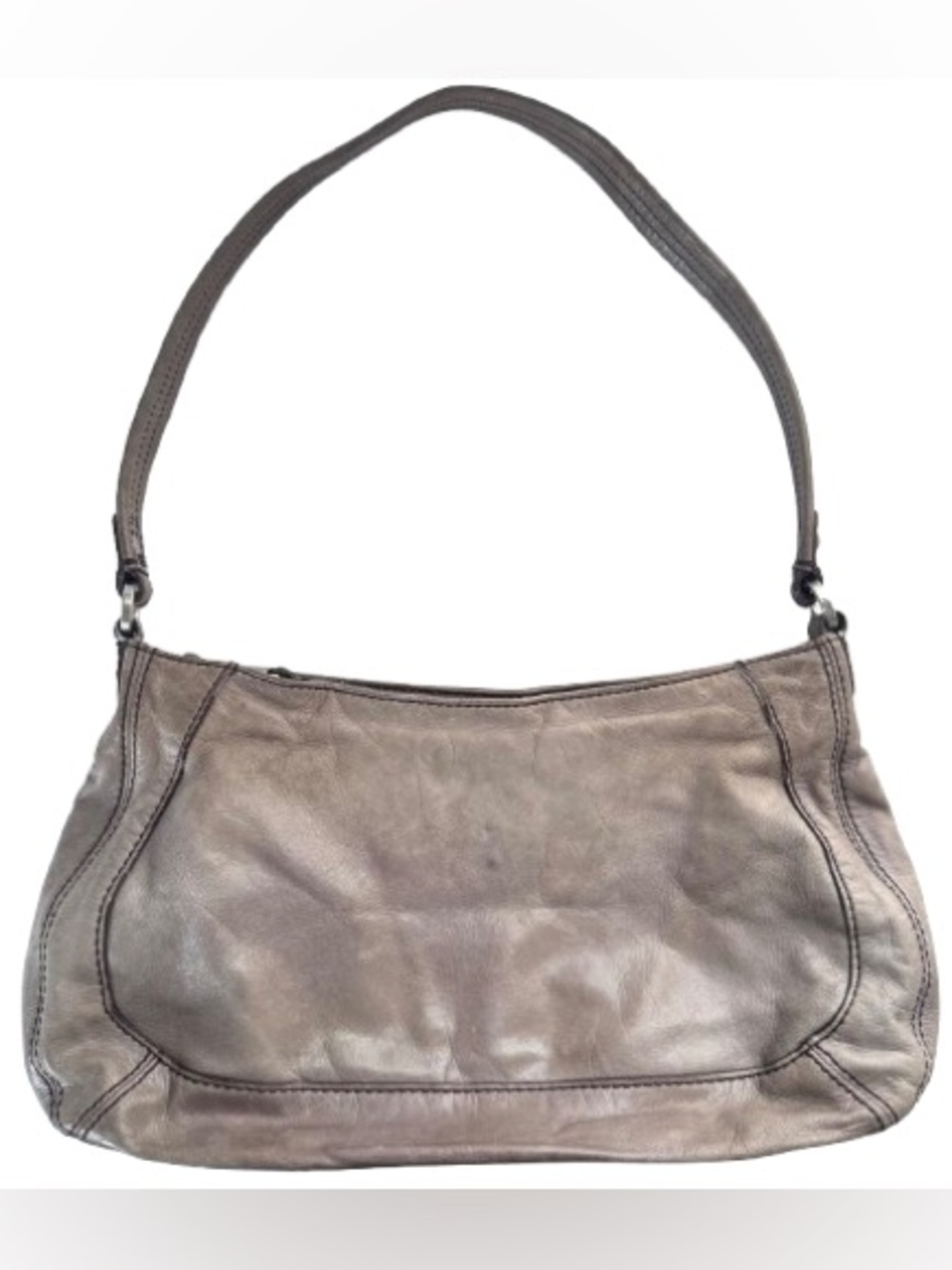 Hobo Grey Leather Shoulder Bag Purse Minimalist Neutral